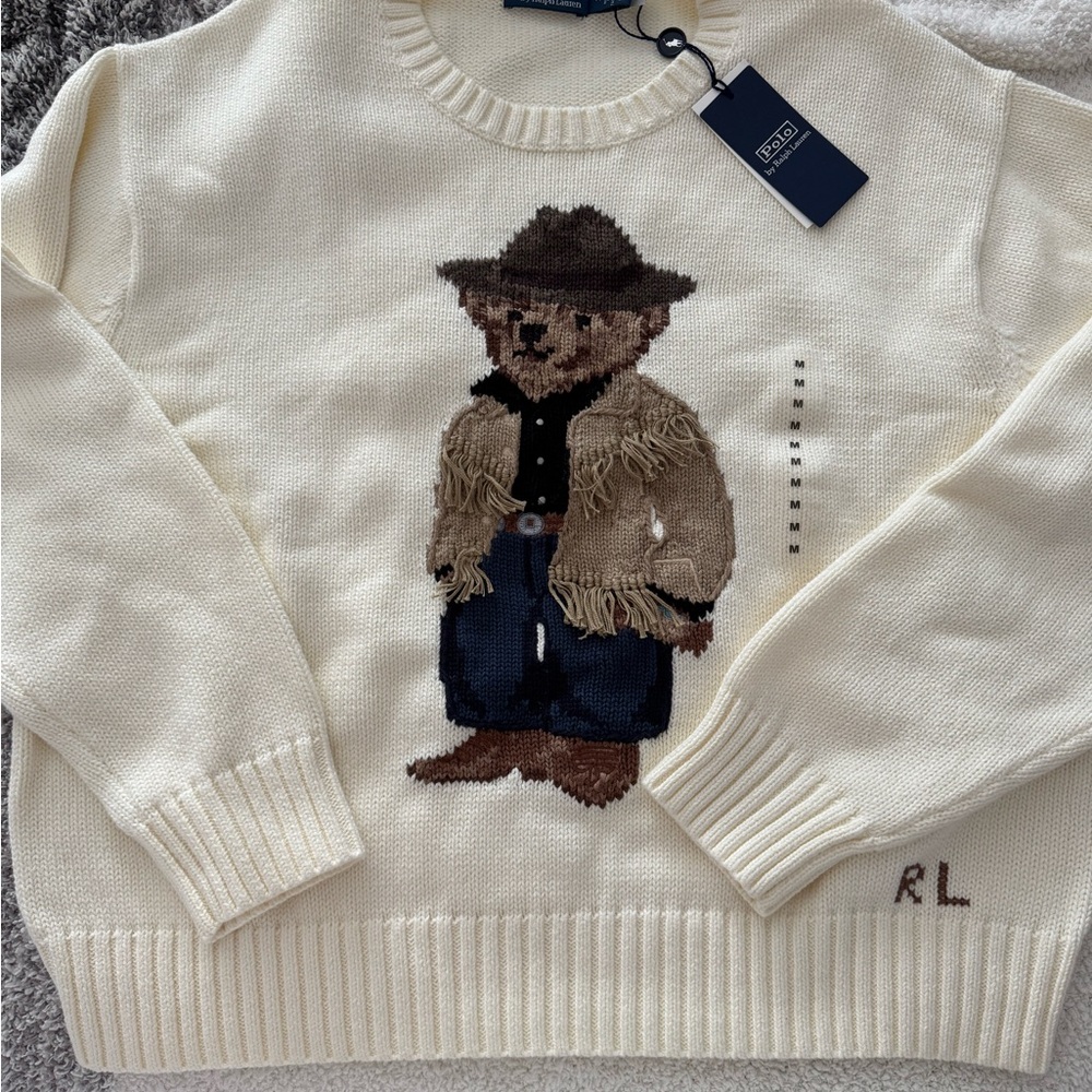 NWT Ralph Lauren Cream Cowboy Bear Sweater